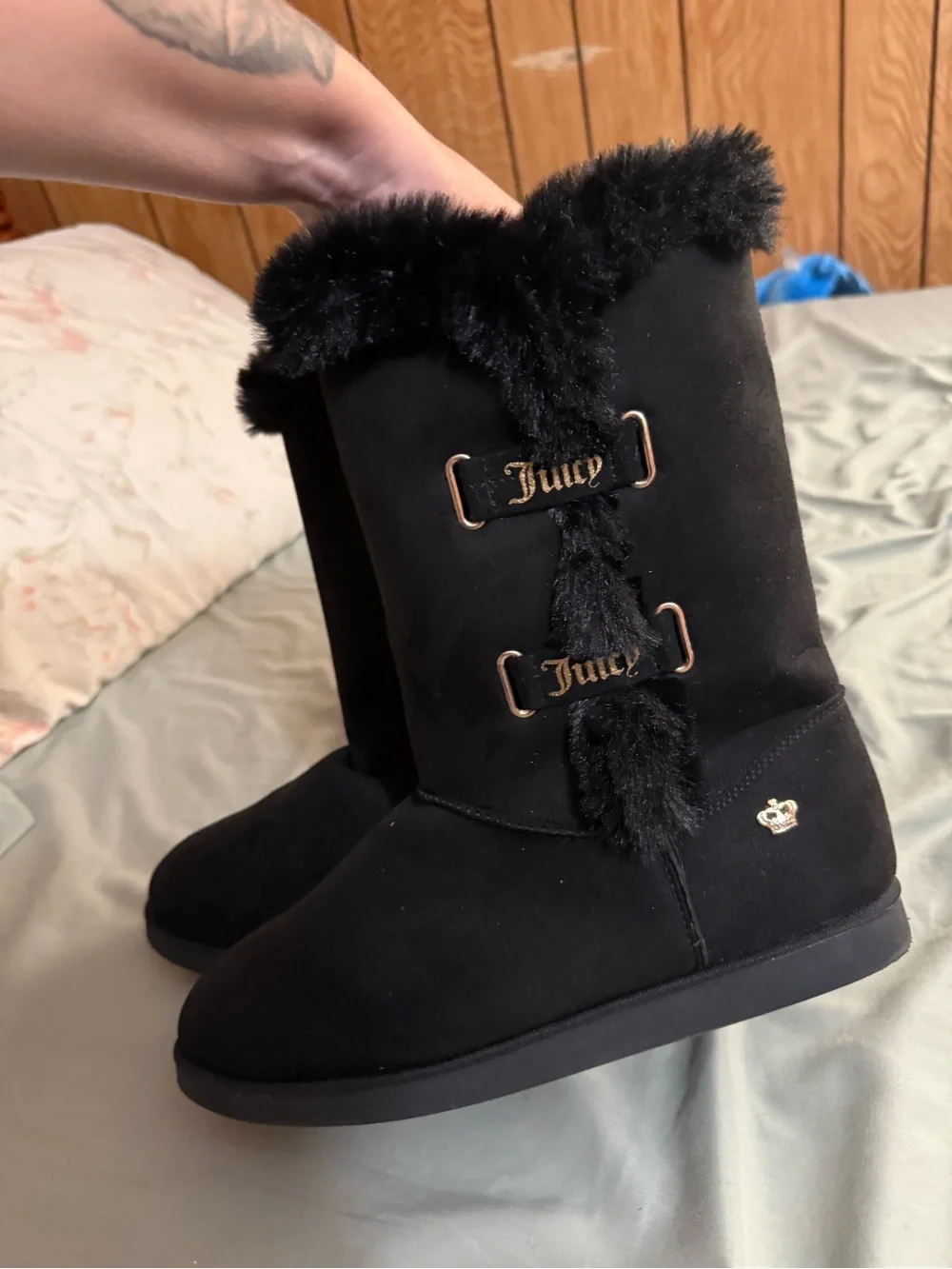 Juicy Couture Black Faux Fur Lined Booties